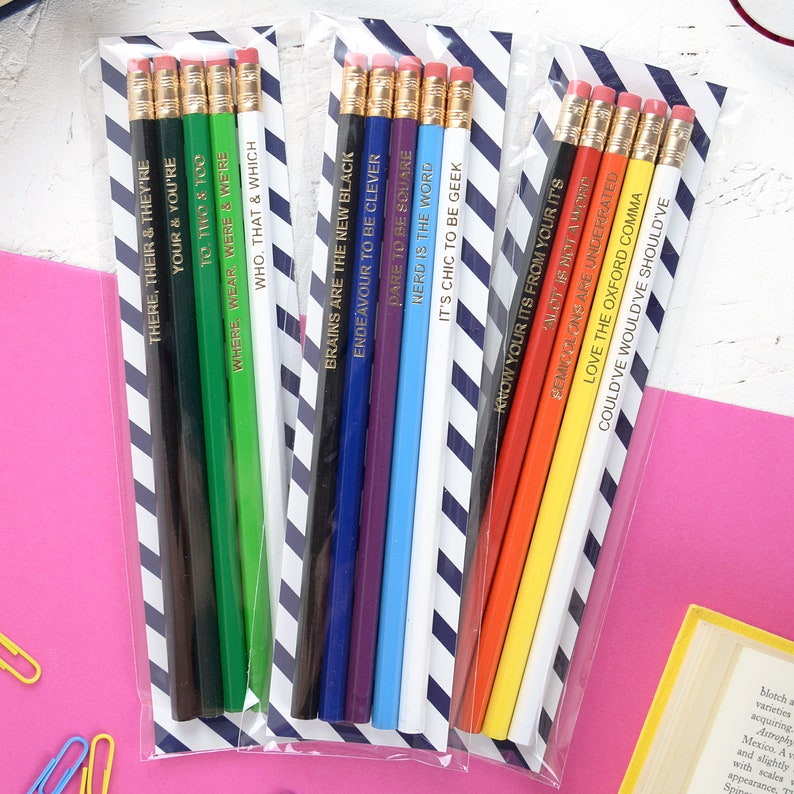 RED GRAMMAR PENCILS Back to School Autumn Set Ombre Coloured Pencil Gift School English Rules Teacher Graduation Present Colourful Police image 4