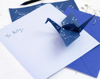 CONSTELLATIONS ORIGAMI PAPER Letter Writing Set 'Stariami' Starry Sheets Blue Envelopes Quirky Gift For Children Teenagers Astronomy Pen Pal