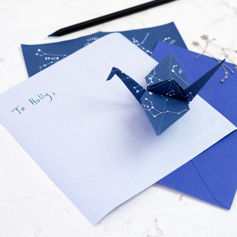 CONSTELLATIONS ORIGAMI PAPER Letter Writing Set 'Stariami' Starry Sheets Blue Envelopes Quirky Gift For Children Teenagers Astronomy Pen Pal image 1