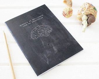 BRAIN NOTEBOOK Science Chalkboard for Neuroscientists. Scientific Stationery Geek. Neuroscience Graduation Back to School Science Gift Black