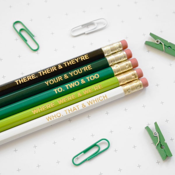 VERDE GRAMMAR PENCILS Volver a la escuela Inglés Profesor Regalo Graduación Media Relleno Lápiz De color Set presente colorido Retro Hex Oro