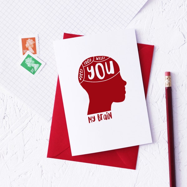 Funny Valentines Day Card PHRENOLOGY Science Theme Geek Red Biology Humourous Ruby Anniversary Cards Blank Greeting Card Love Wedding Unique