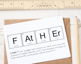 FUNNY FATHER ELEMENTS Card. Periodic Table Fathers Day Birthday Greeting Breaking Bad Science Chemistry Black Dad Geek Nerd Monochrome Fun