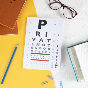 EYE CHART NOTEBOOK Funny Snellen Design Secret Plain Pages Private Note Stationery Lover Nerd Geek Back School Teacher Gift Optometry Jotter