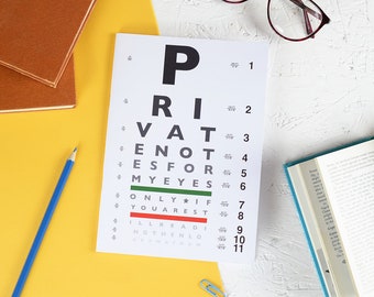 EYE CHART NOTEBOOK Funny Snellen Design Secret Plain Pages Private Note Stationery Lover Nerd Geek Back School Teacher Gift Optometry Jotter