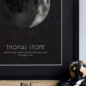 Personalised Gift MOON PHASE PRINT. New Mother Fathers Day New Baby Special Date Wedding Anniversary Dad Gift Astronomy Stars Space Wall Art image 2