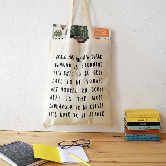 NATURAL TOTE BAG Nerdy Book Bag for Geeks Nerds Monochrome - Etsy