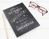 SCIENCE MAGIC NOTEBOOK Science Chalkboard Typography Plain Pages Scientific Stationery Lover Geeks Nerd Black Inspirational Quote Giclee Uk