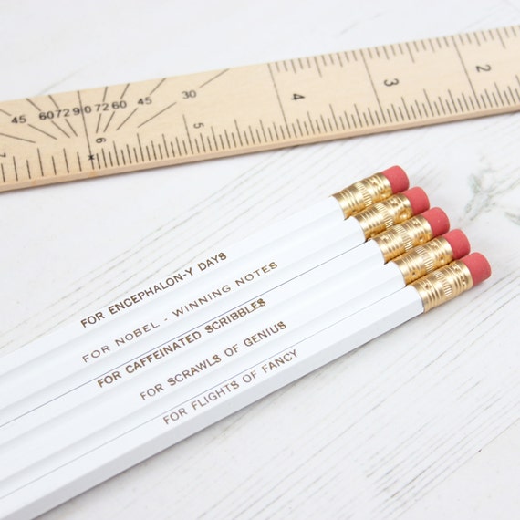 Back to School SCIENCE PENCILS WHITE Set Scientific Purposes Stationery  Lover Gift for Her Graduation Thank You Teacher Nerd Fathers Day 