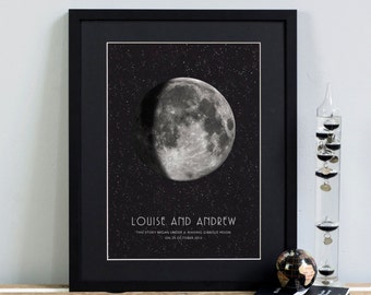 Personalised Gift MOON PHASE PRINT. New Mother Fathers Day New Baby Special Date Wedding Anniversary Dad Gift Astronomy Stars Space Wall Art