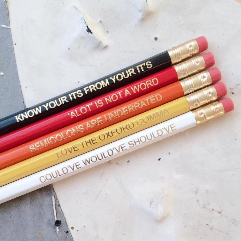 RED GRAMMAR PENCILS Back to School Autumn Set Ombre Coloured Pencil Gift School English Rules Teacher Graduation Present Colourful Police image 2