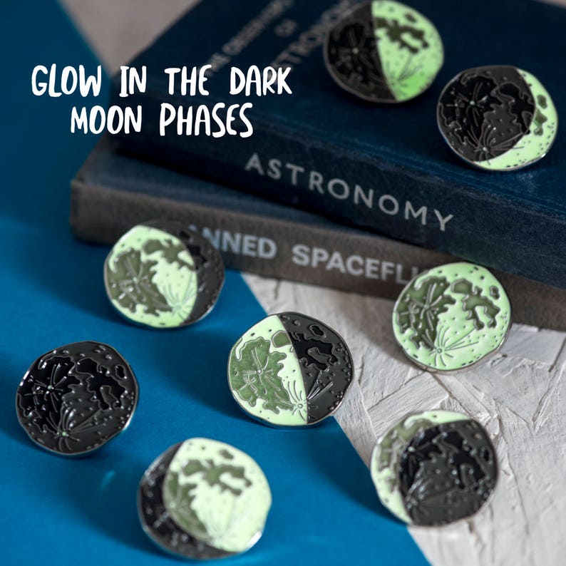 Celestial Jewelry Personalised MOON PHASE Enamel Pin Gift Set New Mother Glow in the Dark Stars Moons Astronomy Teenager Ideas Anniversary image 2