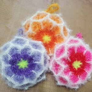 3-pc Set / Dish Scrubbies, Eco-Friendly Fruit Scrubber, Scrubby, Scrubbie, SUSEMI (수세미) Flower Shaped