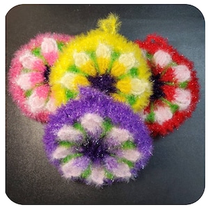 4-pc Set / Dish Scrubbies, Eco-Friendly Fruit Scrubber, Scrubby, Scrubbie, SUSEMI (수세미) Flower Bun Shaped