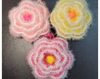 3-pc Set / Dish Scrubbies, Eco-Friendly Fruit Scrubber, Scrubby, Scrubbie, SUSEMI (수세미) Rose Flower Shaped *Free Shipping Eligible