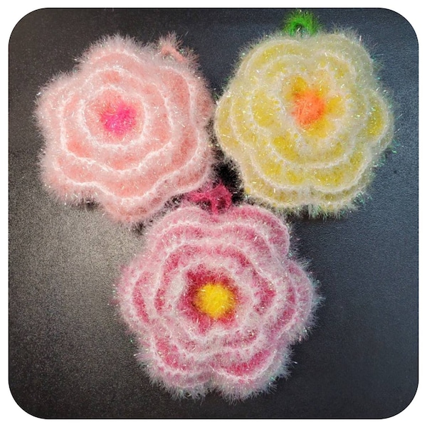 3-pc Set / Dish Scrubbies, Eco-Friendly Fruit Scrubber, Scrubby, Scrubbie, SUSEMI (수세미) Rose Flower Shaped *Free Shipping Eligible