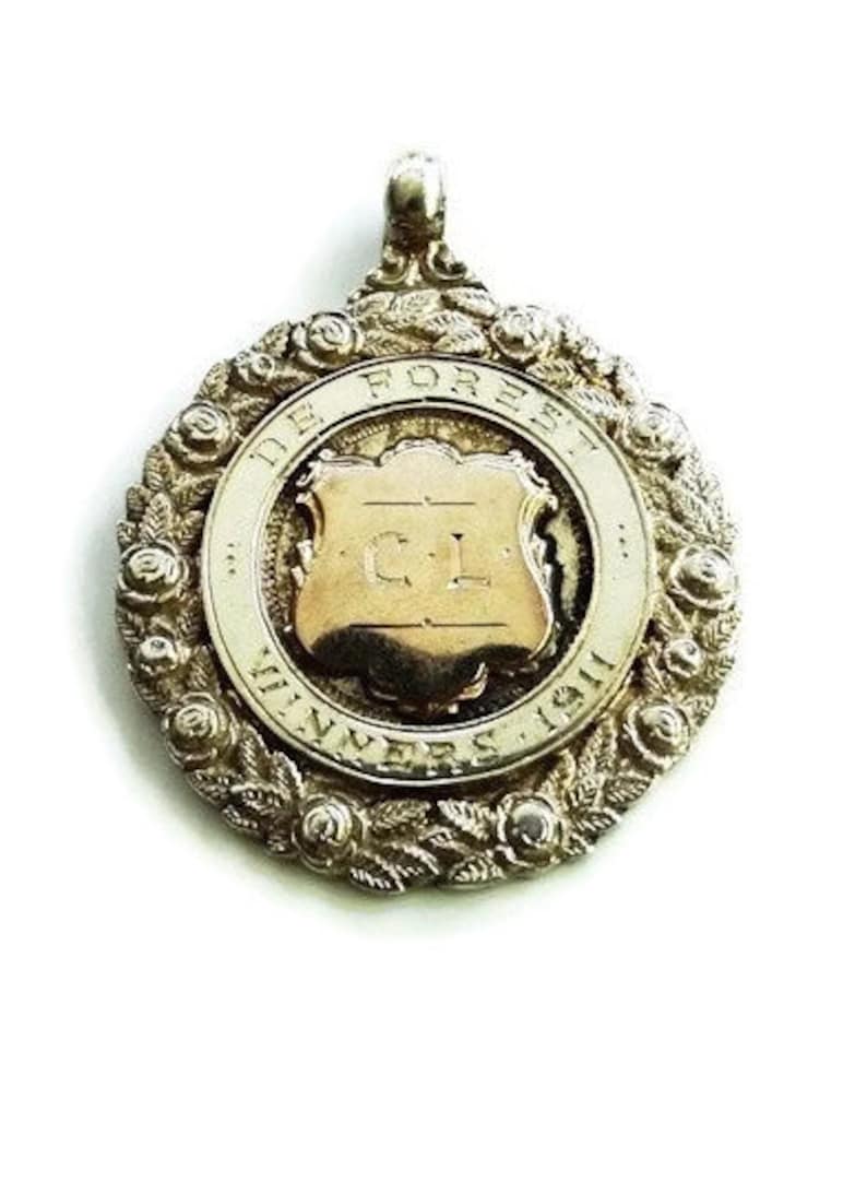 Historic Aviation Antique Birmingham 1911 De Forest Cup Unisex Sterling Silver and Rose Gold Laurel Winners Fob Pendant FREE POSTAGE