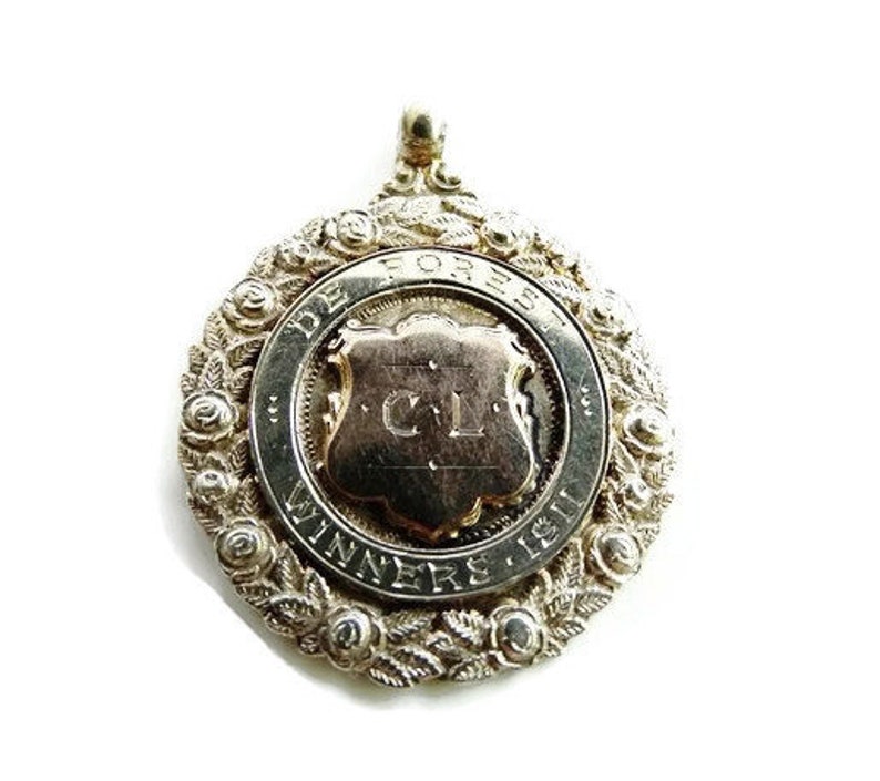 Historic Aviation Antique Birmingham 1911 De Forest Cup Unisex Sterling Silver and Rose Gold Laurel Winners Fob Pendant FREE POSTAGE