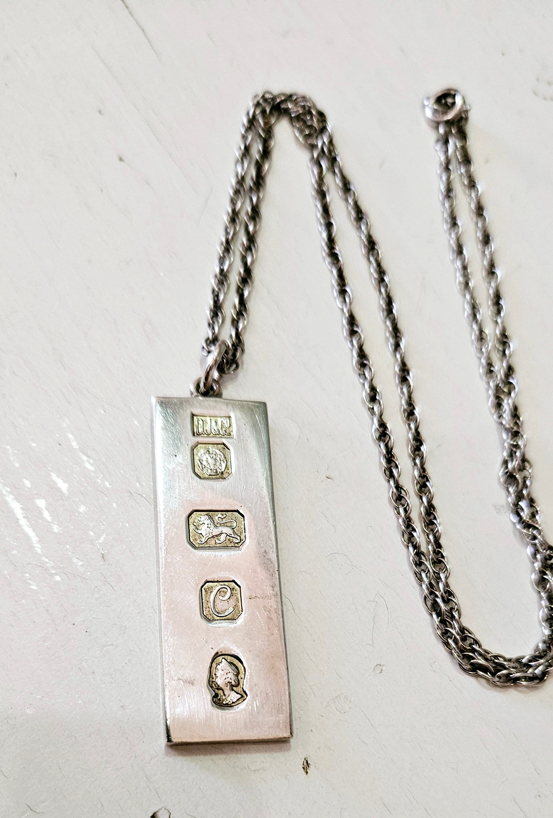 Unisex Vintage Silver Ingot Pendant on a Rope Chain Necklace FREE