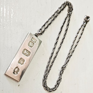 Unisex Vintage Silver Ingot Pendant on a Rope Chain Necklace FREE Postage Included