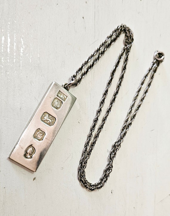 Unisex Vintage Silver Ingot Pendant on a Rope Chain Necklace FREE