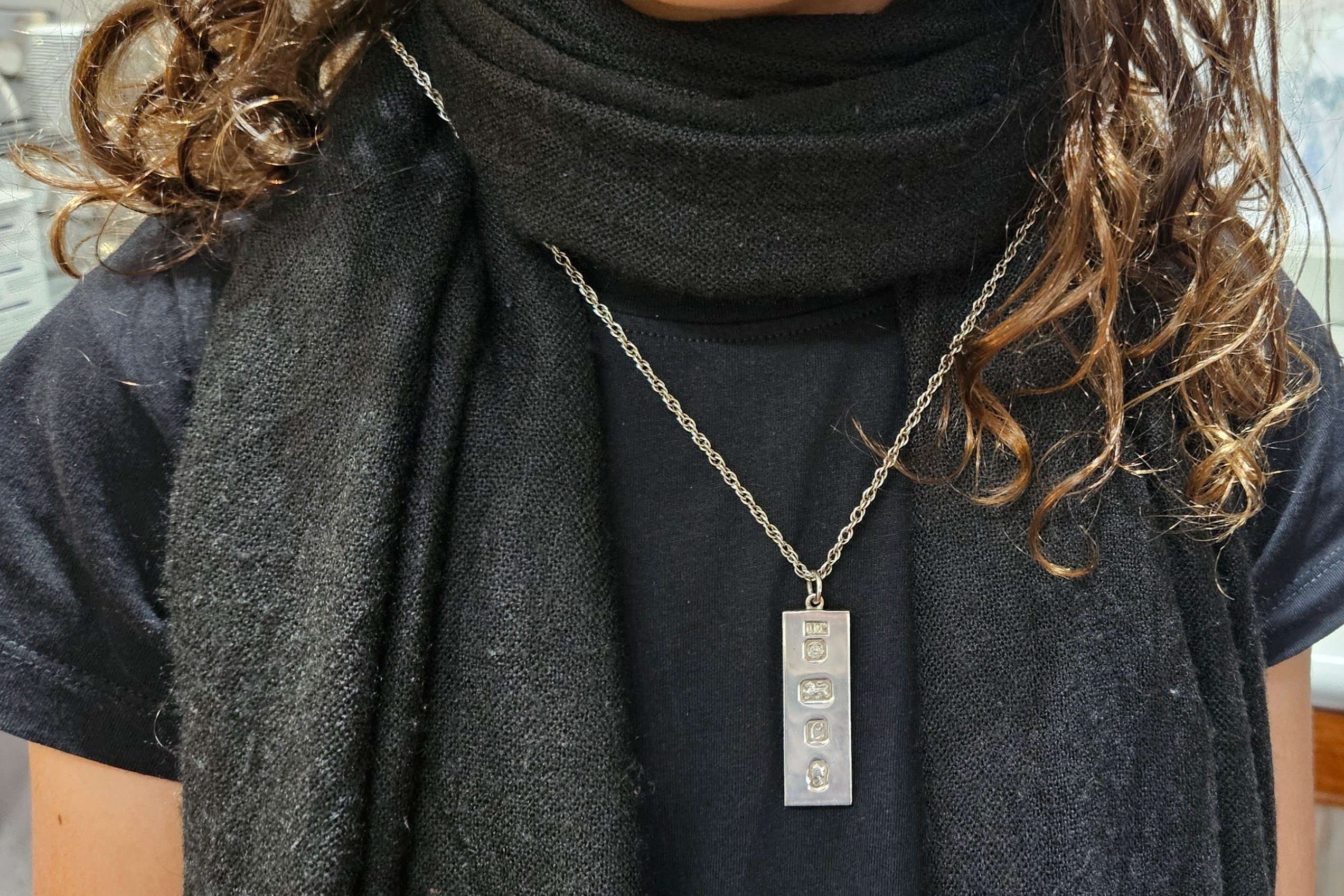 Unisex Vintage Silver Ingot Pendant on a Rope Chain Necklace FREE