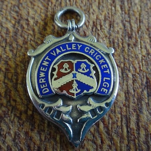 Antique Birmingham 1912 Unisex Enamel and Sterling Silver Cricket Medallion Fob or Pendant FREE POSTAGE