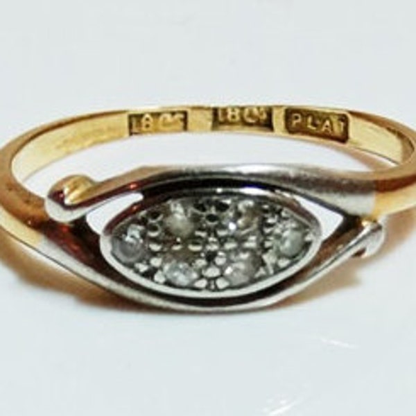 Art Deco Vintage Ladies Multi Diamond Lozenge Crossover Engagement Ring in Platinum and 18ct Yellow Gold FREE POSTAGE