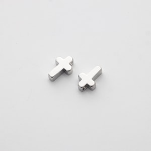 6x9mm Cross charm, S78-R4, Nickel free, 2 pcs, Hole from right to left, 6x9mm, 2.6mm thick, Rhodium plated brass, Small cross charm