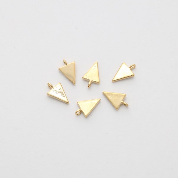 Geometric Triangle Charm, N27-G6, Nickel free, 2 pcs, 6x5mm, Open link, 16K Gold Plated Brass, Tiny Triangle Pendant, Mignon Charms