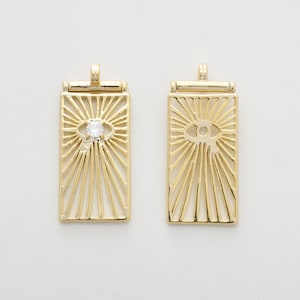 Evil eye rectangle charm(White), P7-G16, 1 piece, 30x13mm including 2.4mm loop, 16K gold plated brass, CZ, Nickel free, Evil eye pendant