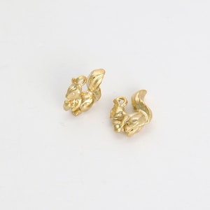 May include: Two gold-colored squirrel charms with a detailed design. The squirrels are holding nuts in their paws.