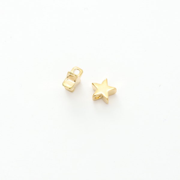 Star charm, Nickel free, S18-G2, 30 pcs, 6x6mm, 3mm thick, 16K gold plated brass, Star pendant, Jewelry making, Not easily tarnish, GY18-01