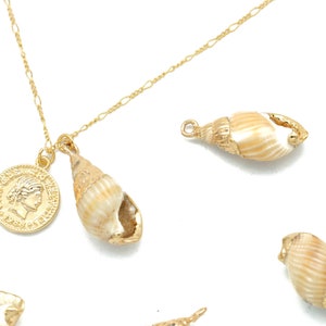Conch Pendant, O2-P1, Ocean Themed, 2 pcs, Trumpet Shell Pendant, Sea Shell, Nautical Pendant, Nickel Free, Gold Plated Natural Shell Charm