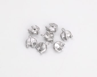 2 pieces, N4-G8, 6x5mm excluding link, Tiny Elephant Charm, Matte rhodium plated brass, Jewelry Making Charms
