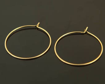 Earring Making Hoop, E3-G2, Nickel Free, 20 pcs, 0.7x25mm, Round Hoop, 16K Gold Plated Brass, Minimalist Earring Beading, Hoop Making