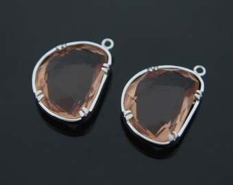 8x10mm FS08-04 Gold plated brass Jewelry component Drop Framed glass charms Cutting glass 2 pcs Purple N9-R9