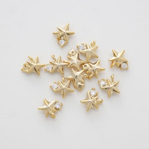 Star & Cubic Charm, Q3-R3, 2 pcs, 6x7mm, 16K gold plated brass, Nickel free, Cubic pendant, Cubic zirconia, Charms for bracelet and necklace