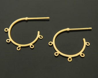 Small Earring Making Hoop w/ 5 links, T61-P1, Nickel Free, 2 pcs, 16x1mm, Links' inner 1mm, 16K Gold Plated Brass, 925 Silver Post