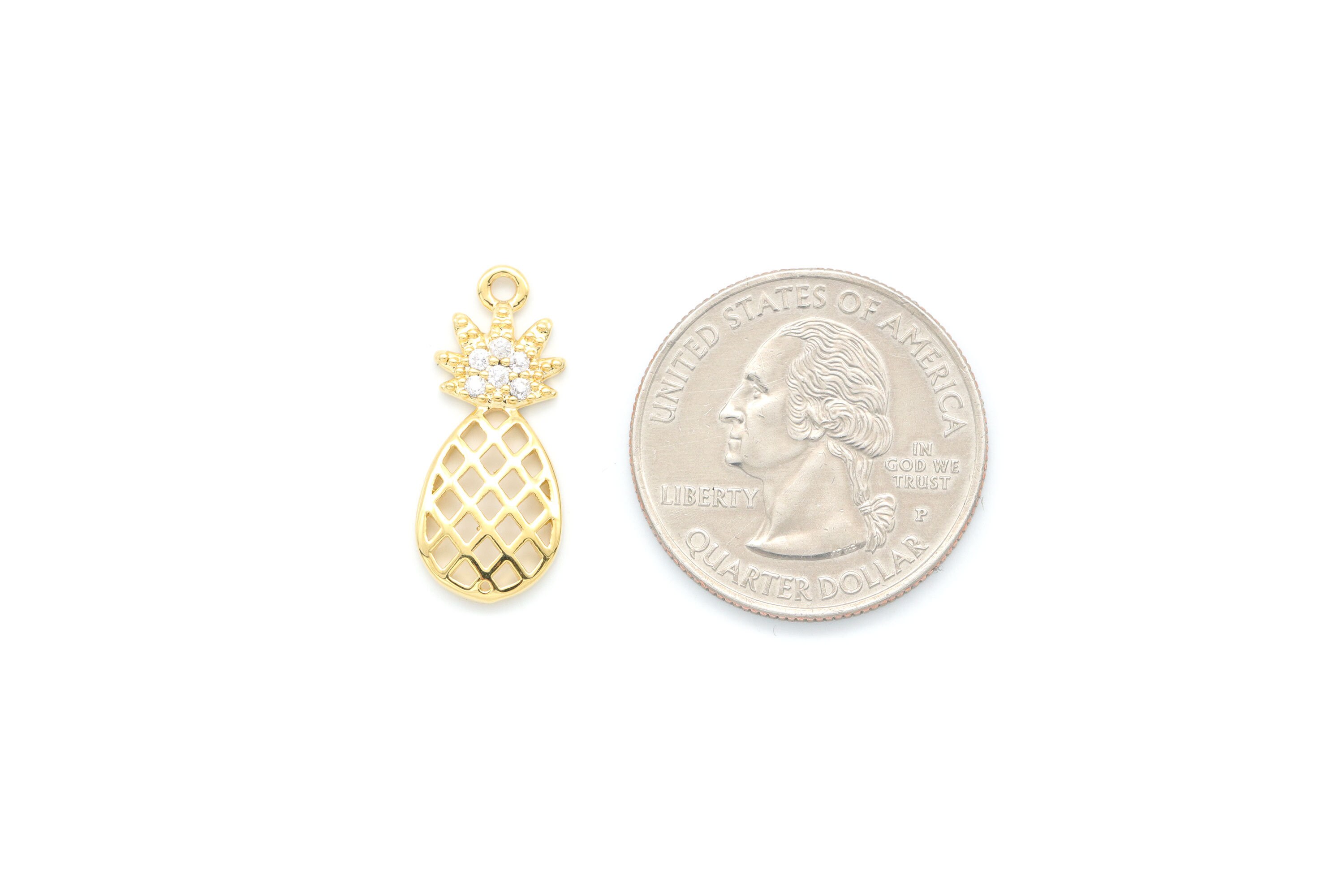 Cubic Zirconia Pineapple Charms, N24-G3, 2 Pcs, Nickel Free