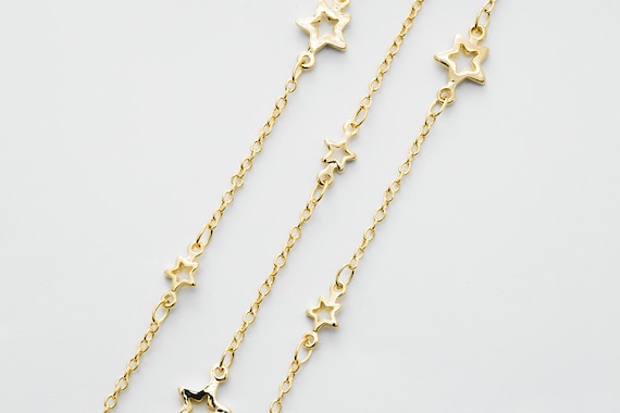 Star connectors' chain, CJ34-10, Nickel free, 1m, 16K Gold Plated Brass, Dainty Star Chain, Necklace Chains