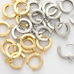Bold one touch hoop earrings, Brass, Nickel free, Earring component, Good for dangle, Jewelry making supplies, 2 pcs, [T68-VC2]