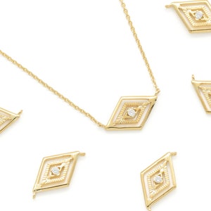 Cubic rhombus charm(White), Q5-P13, 1 piece, 19x11mm including 0.7mm loop, 16K gold plated brass, CZ, Nickel free, Rhombus connector