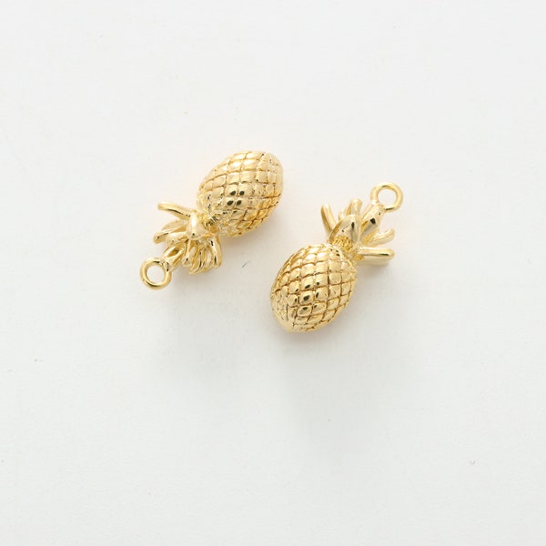 2 pieces, Nickel Free, Pineapple Charm, M7-G4, 16x8mm, 16K Gold Plated Brass, Pineapple Pendant, Tropical Jewelry, Jewelry Making