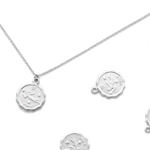 Zodiac Coin Charm, Virgo, K9-R6, 2 pcs, Nickel free, 12mm, Rhodium Plated Brass, Constellation Pendant, Birth Sign Charm