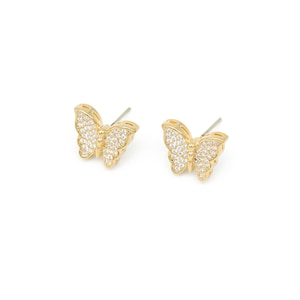 Cubic butterfly stud earrings, Wedding jewerly, Wedding earrings, Butterfly earringsbrass, Nickel free, Cubic zirconia, 2 pcs [Q13-R8]