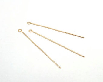 Eye pin, 0.7x50mm, 16K gold-plated brass, Nickel free, Not easily tarnish, AKP09-0750G, Optional quantity, [J28-G1]