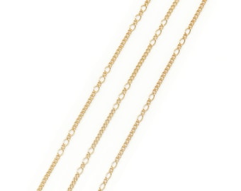 135 Figaro chain, CJ51-01, 1m, 2.8x2mm link, 16k gold plate brass, Nickel free, Dainty charm, Jewelry making, Necklace chain, FG135 1:3