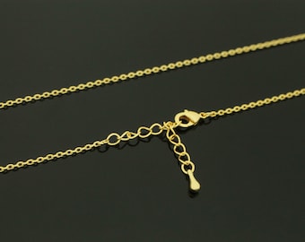 Nickel Free, Dainty Necklace Pre-made Chain for charms, N40-G1, 10 pcs, 43cm (17"), 240s4DC chain, 16K gold plated copper brass
