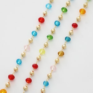 Ball & glass beaded chain, Brass, Glass, Nickel free, Unique chain, Necklace supplies, Jewelry makings, 1m, [CJ06-06]